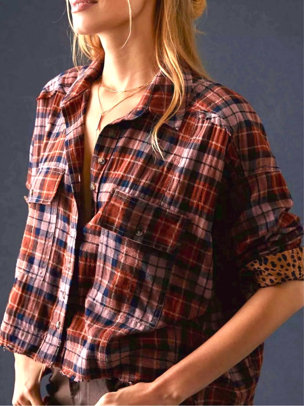 Anthropologie Pilcro Autumn Plaid Flannel Long Sleeve Buttondown, NEW